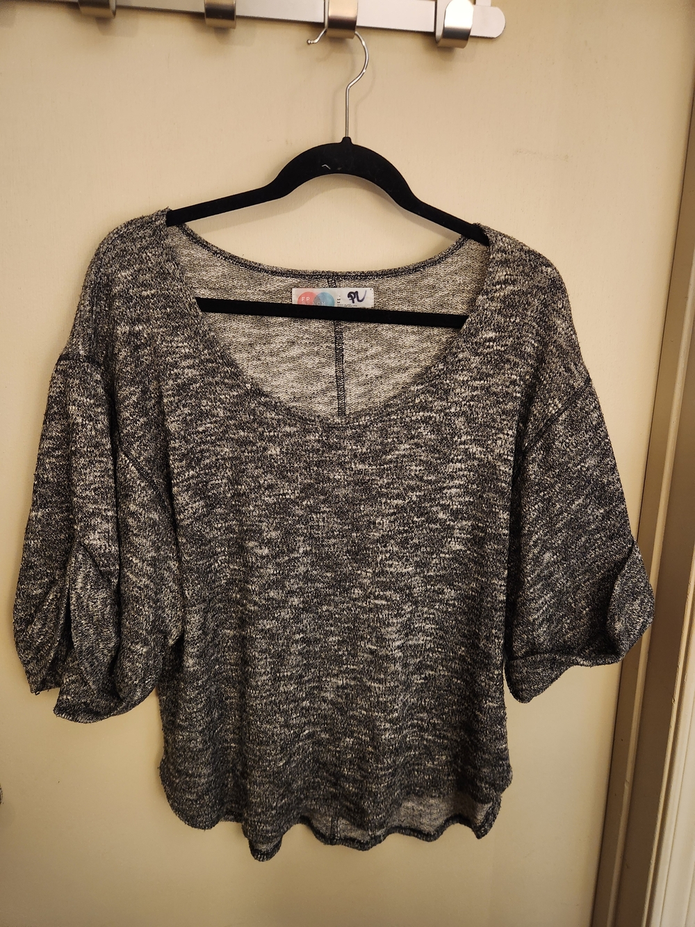 Free People Marled Gray Scoop Neck Pullover